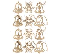 com-four® 12x Adornos para árboles de Navidad Juego de Colgantes de Madera - Adornos para árboles de Navidad para Decorar - Adornos para árboles de Navidad en Forma de Campana