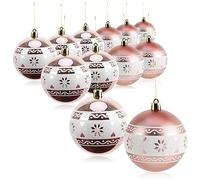 COM-FOUR® 12x Bolas de Navidad, Bolas de plástico irrompibles para árboles de Navidad, Adornos para el árbol de Navidad con Colgante