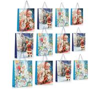 COM-FOUR® 12x Bolsa de regalo para Navidad, Papá Noel y Adviento - Embalaje de regalo 42cm - Bolsa de regalo XXL con motivos navideños - Bolsa de regalo de papel (12 piezas - XXL)