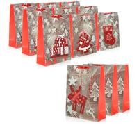 COM-FOUR® 12x Bolsa de regalo XL para Navidad, Papá Noel y Adviento - Bolsa de regalo con motivo navideño - Bolsa de regalo (12 piezas - brillo rojo)