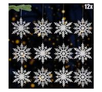 COM-FOUR® 12x Colgantes Decorativos Copos de Nieve - Colgantes de Copos de Nieve Transparentes de 10 cm con cordón para Colgar - Diversos diseños de decoración para árboles de Navidad