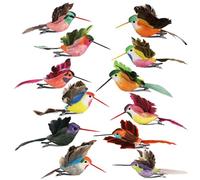 COM-FOUR® 12x colibríes Decorativos - pájaros de Flores Artificiales en diseños Coloridos - pequeños pájaros Decorativos con Plumas y Clip de Metal - pájaro Decorativo (12 Piezas - Colibrí)