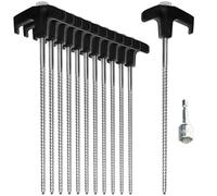 com-four® 12x estacas para Tienda de campaña de Acero con Adaptador para Destornillador inalámbrico - estacas para Tornillos - estacas robustas con Rosca para Acampar y Exteriores