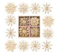 COM-FOUR® 12x Estrellas de Paja en un Set Variado de 11 cm - Adornos de árbol de Navidad Hechos de Paja