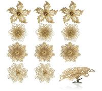 com-four® 12x Flor Decorativa con Clip - Flores Brillantes para enganchar - tapón de Flor como decoración de la habitación para Navidad y San Valentín - [la selección varía]
