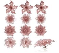 com-four® 12x Flor Decorativa con Clip - Flores Brillantes para enganchar - tapón de Flor como decoración de la habitación para Navidad y San Valentín - [la selección varía]