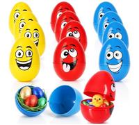 com-four® 12x Huevos rellenables con Cara Huevos de Pascua de Colores Carcasas de plástico abribles decoración de Pascua vacía y Envoltorio de Regalo (12x Colorido con Cara)