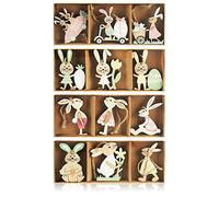 COM-FOUR® 12x Percha Decorativa Conejito - Decoraciones de Pascua de Madera para Colgar - Percha de Madera conejita para Decorar (12 Piezas - Conejitos de Pascua 2)