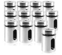 com-four® 12x sal, especias, y esparcidor de hierbas de acero inoxidable (12 piezas - color plata)