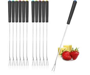 COM-FOUR® 12x tenedores para fondue de acero inoxidable 430 - cubiertos para fondue con 6 colores - pinchos para fondue con mango de plástico - aptos para lavavajillas (12 piezas - mango de plástico)