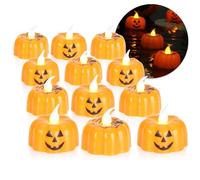 com-four® 12x velas de té LED Halloween - velas de té parpadeantes en forma de calabaza - velas LED que funcionan con pilas - iluminación ambiental (Juego de luces de calabaza naranja - 12 piezas)