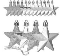 COM-FOUR® 16x colgadores de Estrellas irrompibles - Adornos para árboles de Navidad en Forma de Estrella - Adornos navideños Decorativos - Bolas para árboles de Navidad en 3 diseños