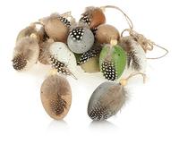 com-four® 18x Huevos de Pascua para Colgar - Decoración Colgante para el arbusto de Pascua 6 x 4 cm - Huevos de Pascua de Colores con Plumas y Cuentas de Madera en Apariencia de Huevo de codorniz