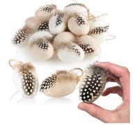 COM-FOUR® 18x Huevos de Pascua para Colgar - Decoración Colgante para el arbusto de Pascua 7 x 4 cm - Huevos de Pascua Decorativos con Plumas y Cuentas de Madera en Apariencia de Huevo de codorniz