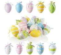 COM-FOUR® 18x Perchas Decorativas de Pascua - Huevos de Pascua de plástico para Colgar - Huevos de Pascua Coloridos para el Ramo de Pascua con un patrón (18 Piezas - 6 Colores - Mezcla 2)
