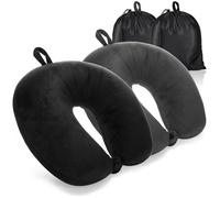 com-four® 2 almohadas cervicales de alta calidad, con espuma viscoelástica, cojín cervical para adultos, cojín de viaje aterciopelado para avión, coche, tren, barco y autobús, ayuda para dormir