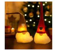 com-four® 2 gnomos con LED, Duende Rojo y Beige, decoración navideña escandinava con Gorro Flexible (2 Piezas - Rojo, Beige/Fieltro)