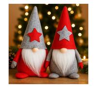 com-four® 2 gnomos navideños 25 cm, Trolls escandinavos Decorativos, Figura Invernal con Barba y Gorro, decoración de Navidad (2X - Gris/Rojo)