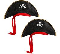 com-four® 2 sombreros pirata con pañuelo rojo, accesorio de disfraz para carnaval, Halloween y fiesta temática, sombrero con calavera para cabezas pequeñas