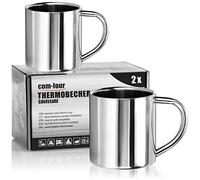 com-four® 2 vasos térmicos de acero inoxidable 220 ml - tazas aislantes de doble pared - resistentes, sin BPA e irrompibles - ideales para camping, excursiones y uso diario