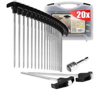COM-FOUR® 20x piquetas de Acero con Adaptador para Destornillador inalámbrico - piquetas de Tornillo en Caja de Transporte - Clavos de Tierra robustos con Rosca para Acampar y al Aire Libre