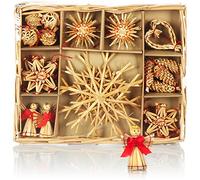 COM-FOUR® 26x Estrellas de Paja en un Juego Mixto, Adornos para árboles | Colgantes de paja para el árbol de Navidad - Adornos naturales para árboles de Navidad