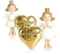 com-four® 2X ángel Decorativo ángel de la Guarda con corazón, exhibición de Figura Decorativa, corazón con inscripción (Color Dorado)