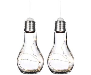 com-four® 2x Bombilla decorativa con cadena de luz LED para colgar y colocar - Lámpara de mesa con pilas para un ambiente agradable - Inalámbrico (02 piezas - bombilla)