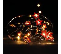 com-four® 2x Cadena de luces LED temporizador, Luces navideñas de bajo | Cadena de luces con 20 estrellas LED de madera - Decoración navideña para interiores