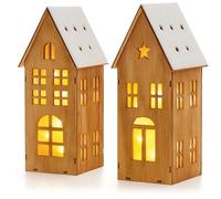 com-four® 2X Casitas de Madera iluminadas con LED y Temporizador 6h/18h, decoración navideña para Mesa o alféizar, Adorno Invernal de Madera [selección Variable] (2X Holzhaus)