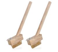 COM-FOUR® 2X Cepillo de Malas Hierbas con cerdas de Acero - Cepillo para Juntas con Mango Madera - eliminador Hierbas (02 Piezas - Cepillo de Hierba)