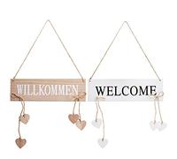 COM-FOUR® 2x colgadores de puerta "Willkommen" y "Welcome" con corazones