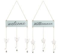 COM-FOUR® 2x colgadores de puerta "Willkommen" y "Welcome" con flores y mariposas colgantes - colgadores de puerta de madera - colgadores para primavera, Pascua y verano