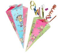 com-four® 2X Conos Escolares de 30 cm - Conos Escolares Hermanos Hechos de cartón - Cono de Caramelo Plegable para el Inicio de Clases - Embalaje de Regalo para Principiantes de la Escuela
