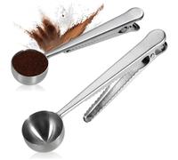 COM-FOUR® 2x cucharas medidoras de café con abrazadera de acero inoxidable
