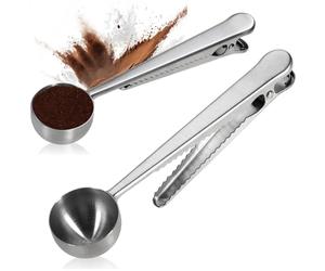 COM-FOUR® 2x cucharas medidoras de café con abrazadera de acero inoxidable