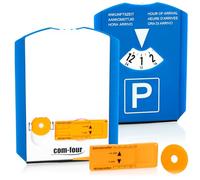 com-four® 2X Disco de Aparcamiento con Raspador de Hielo, Borde de Goma, Chip para Carro de Compra y Medidor Perfil Neumático - Parquímetro de Plástico (02 Piezas - con Chip + Cuchillo perfilado)