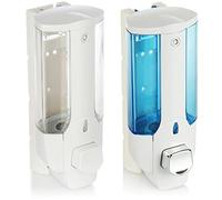 COM-FOUR® 2X dispensador de jabón para Montaje en Pared - dispensador de jabón de Pared Recargable - dispensador de jabón para Gel de Ducha y champú [la selección varía] (Blanco-Azul Claro)