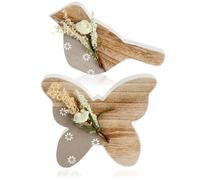 COM-FOUR® 2x figuras decorativas de madera - mariposa y pájaro para decoración de primavera - expositor para Pascua, primavera, verano - figuras de madera clara (2 piezas - pájaro. Madera de mariposa)