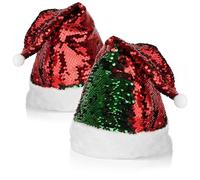 com-four® 2x Gorro de Papá Noel con lentejuelas reversibles - Gorro de Navidad rojo-verde - Gorro de Papá Noel con pompón - Gorro brillante con borde de felpa (02 piezas - lentejuelas reversibles)