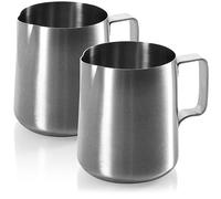 com-four® 2x jarritas de leche acero inoxidable 380 ml - jarra resistente con asa - espumador para leche, nata & crema - duradero & apto lavavajillas (2x plata - 380 ml)