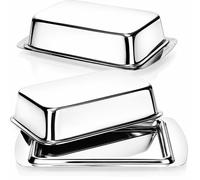 COM-FOUR® 2x Mantequera - Cúpula grande de mantequilla de acero inoxidable - Recipiente para mantequilla 17 x 11 x 5 cm