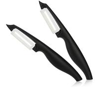 COM-FOUR® 2x Pelador de cerámica para frutas y verduras - Pelador universal extra afilado - Pelador con hoja pendular