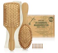 COM-FOUR® 2x Set de cepillos naturales para el cabello hechos de bambú - cepillo de cerdas naturales - 100% vegano (2 piezas - cepillo multiuso + cepillo de paleta)