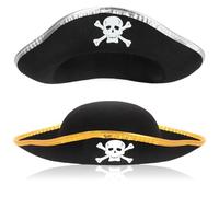 com-four® 2x Sombrero de Pirata con Calavera - pequeño tocado de Pirata con ala - Accesorios de Disfraces para Disfraces, Carnaval, Halloween - Corsarios (02 piezas - pirata color plata/color oro)