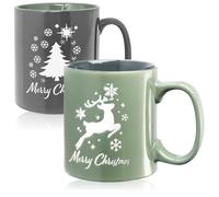 com-four® 2x Taza de café XXL 550ml con motivo navideño - Taza de café extra grande - Taza navideña grande - Apta para lavavajillas (verde/azul - 550ml)