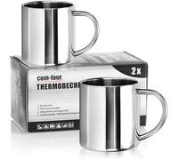 com-four® 2x tazas térmicas de acero inoxidable 300 ml - de doble pared aislante - tazas de café y camping irrompibles - sin BPA (300ml)