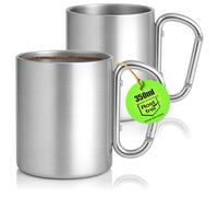 com-four® 2x Tazas térmicas de acero inoxidable 350 ml con asa mosquetón - Vasos de doble pared - Tazas resistentes para camping, senderismo, viajes y exterior (plata - 2x 350 ml)