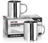 com-four® 2x tazas térmicas de acero inoxidable 400 ml - de doble pared aislante - tazas de café y camping irrompibles - sin BPA