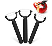 com-four 3 peladores con hoja de cerámica para frutas y verduras, pelador universal especialmente afilado, pelador inoxidable, pelador con hoja colgante de cerámica (3 unidades, negro)